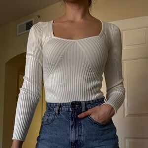 Abercrombie & Fitch Cream Ribbed Bodysuit Top